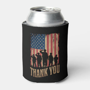 Thank You Veterans Day American Flag Vintage Can Cooler