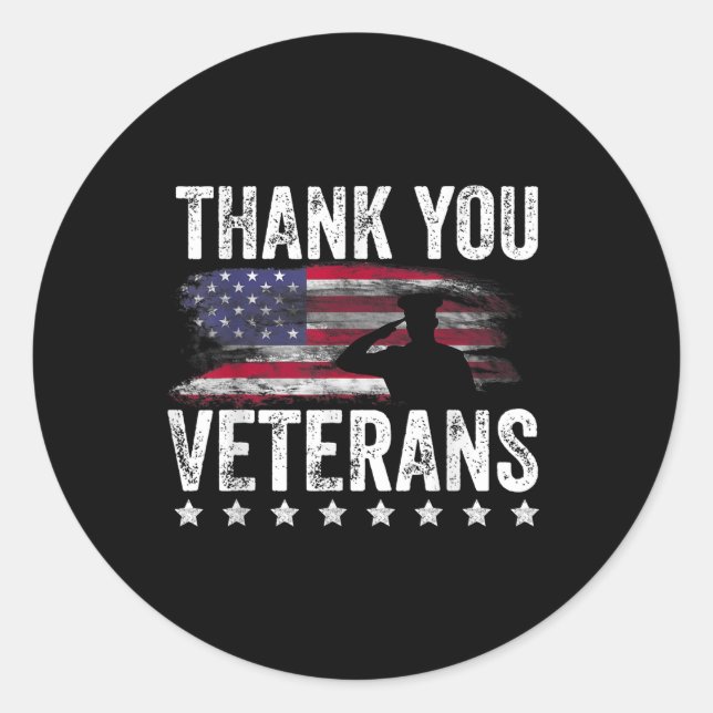 Thank You Veterans Day Memorial Day Partiotic Mili Classic Round Sticker (Front)