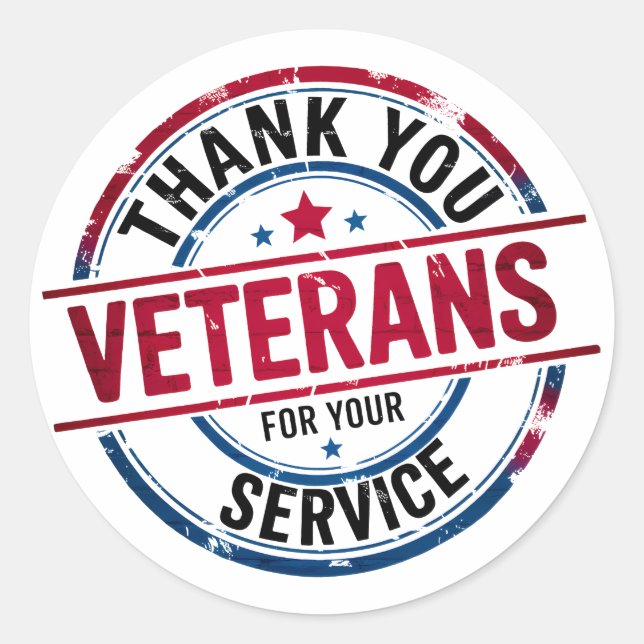 Thank You Veterans for Your Service Classic Round Sticker (Front)