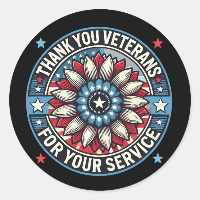 Thank You Veterans for Your Service Classic Round Sticker (Front)