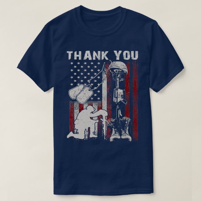 Thank You Veterans Memorial Veteran 4th July Ameri T-Shirt (Design Front)