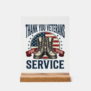 Thank You Veterans Patriotic Boots Vintage Design_ Acrylic Sign