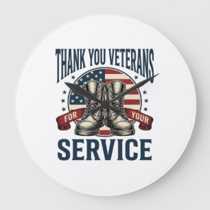 Thank You Veterans Patriotic Boots Vintage Design_ Large Clock