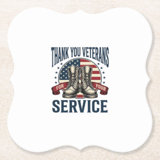 Thank You Veterans Patriotic Boots Vintage Design_ Paper Coaster
