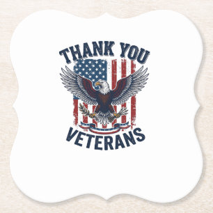 Thank You Veterans Patriotic Eagle Vintage Paper Coaster