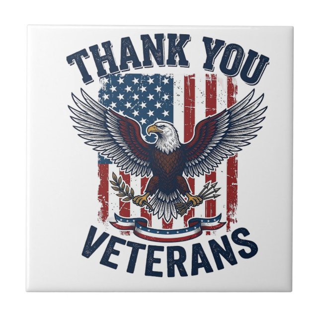 Thank You Veterans Patriotic Eagle Vintage Tile (Front)