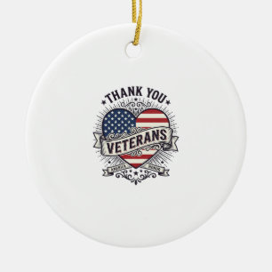 Thank You Veterans Patriotic Heart Vector Design_1 Ceramic Tree Decoration