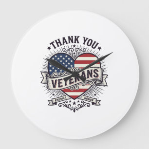 Thank You Veterans Patriotic Heart Vector Design_1 Large Clock