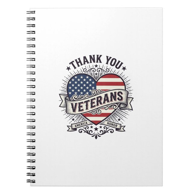 Thank You Veterans Patriotic Heart Vector Design_1 Notebook (Front)
