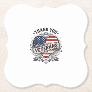 Thank You Veterans Patriotic Heart Vector Design_1 Paper Coaster