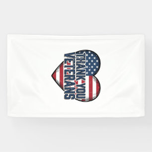 Thank You Veterans Patriotic Heart Vintage Design_ Banner