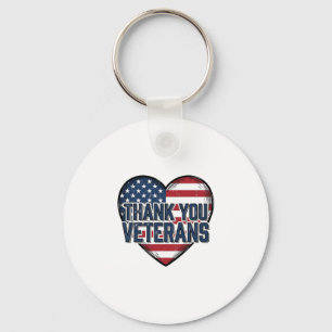 Thank You Veterans Patriotic Heart Vintage Design_ Key Ring