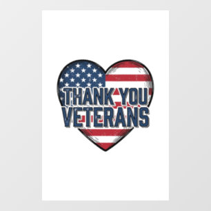 Thank You Veterans Patriotic Heart Vintage Design_ Window Cling