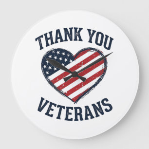 Thank You Veterans Patriotic Heart Vintage Shirt D Large Clock