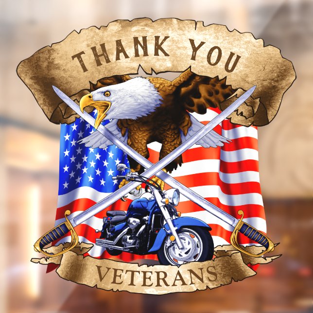 Thank You Veterans Patriotic Motorcycle Biker USA  Window Cling (Sheet 2)