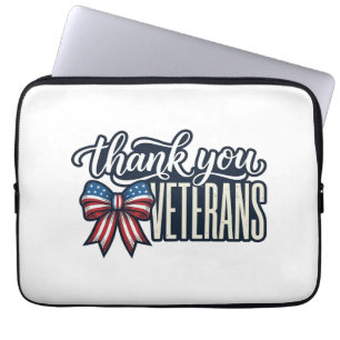 Thank You Veterans Patriotic Ribbon Vintage Shirt_ Laptop Sleeve