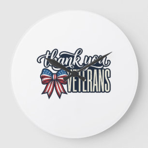 Thank You Veterans Patriotic Ribbon Vintage Shirt_ Large Clock