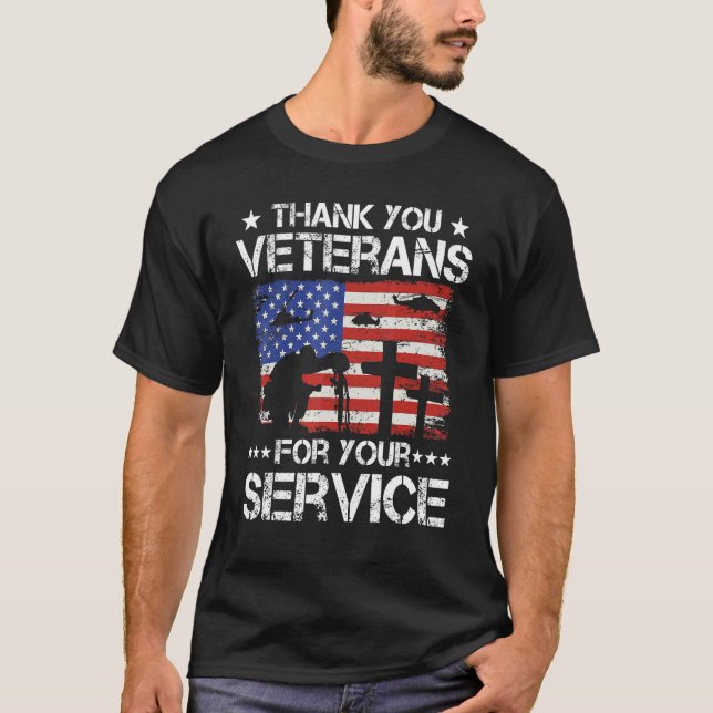 Thank You Veterans Poppy Flower Combat Boots Veter T-Shirt (Front)