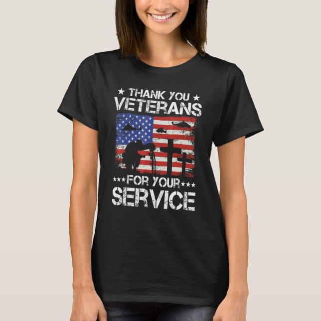 Thank You Veterans Poppy Flower Combat Boots Veter T-Shirt (Front)