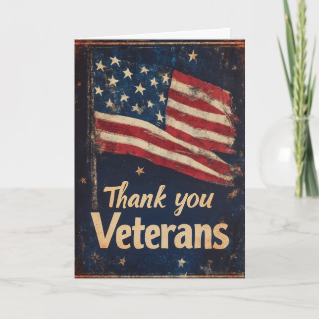 Thank You Veterans Retro Flag Holiday Card (Front)