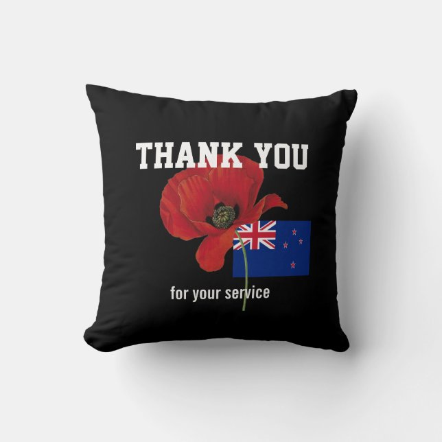 THANK YOU Veterans Servicemen Poppy NEW ZEALAND Cushion (Front)