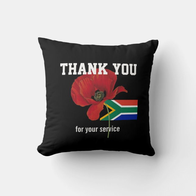 THANK YOU Veterans Servicemen Poppy SOUTH AFRICA Cushion (Front)
