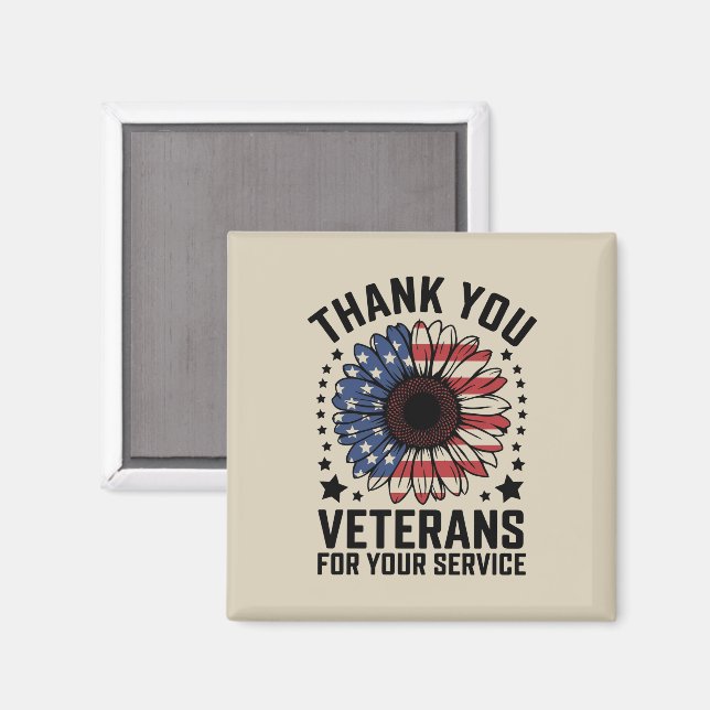 Thank You Veterans Sunflower Military Veterans Day Magnet (Front/Back)