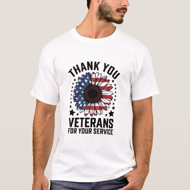Thank You Veterans Sunflower Military Veterans Day T-Shirt (Front)