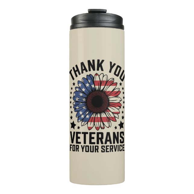 Thank You Veterans Sunflower Military Veterans Day Thermal Tumbler (Front)