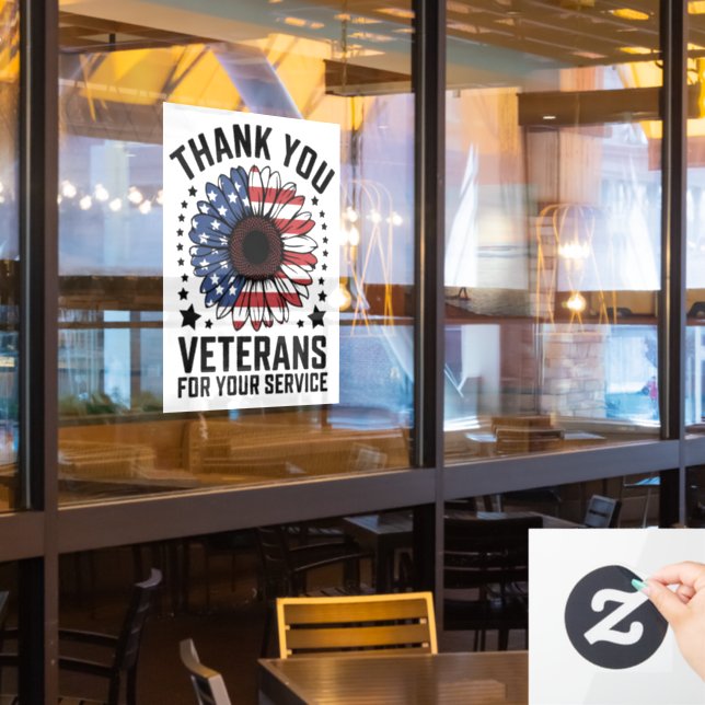 Thank You Veterans Sunflower Military Veterans Day Window Cling (Restaurant Window)