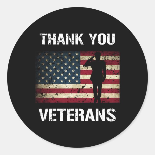 Thank You Veterans Us American Flag Classic Round Sticker (Front)
