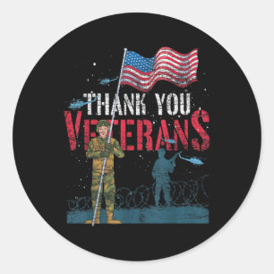 Thank You Veterans Us Flag Patriotic Soldier Memor Classic Round Sticker