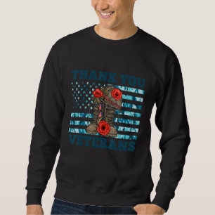 Thank You Veterans Usa Combat Boots Poppy Flower V Sweatshirt