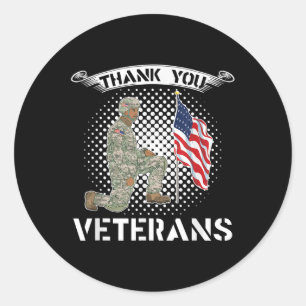 Thank You Veterans Usa Flag Proud Soldier Memorial Classic Round Sticker
