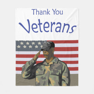 Thank You Veterans with American Flag & Soldier Fleece Blanket