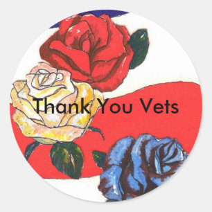 Thank You Vets Red White & Blue Flag/Rose Sticker
