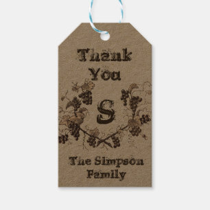 Thank You Vinage Grape Vine Etching Monogram Gift Tags