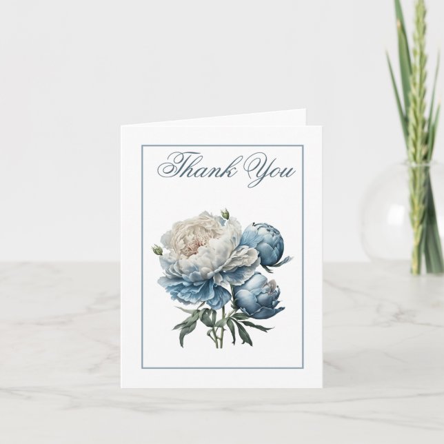 Thank You Vintage Blue Peonies Thank You Card (Front)