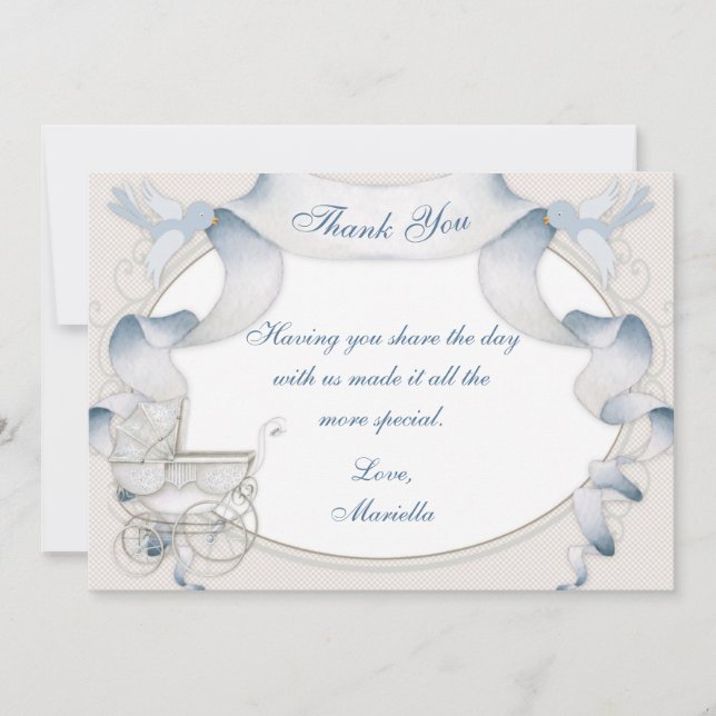 Thank You Vintage Carriage Ivory Blue Gingham (Front)