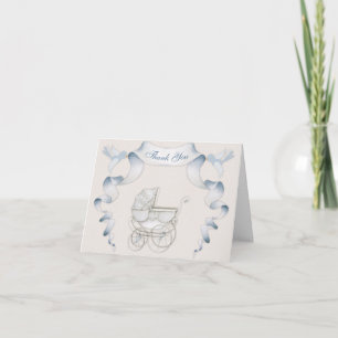Thank You Vintage Carriage Ivory Blue Gingham Card
