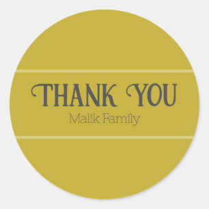 Thank You Vintage Gold Solid Colour Personalise Classic Round Sticker