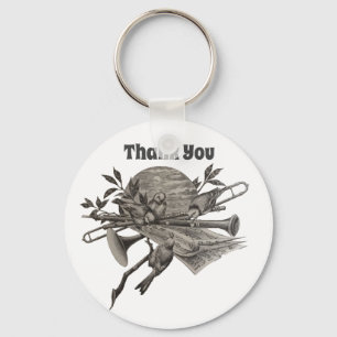 Thank You Vintage Music with Birds Appreciation Key Ring