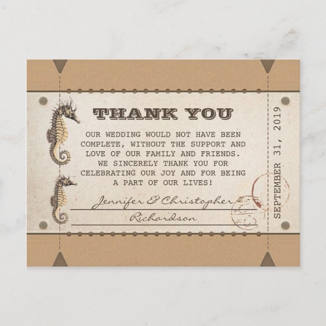 thank you vintage tickets for weddings postcard (Front)