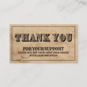 Thank you Vintage Western Paper Instagram Discount Business Card