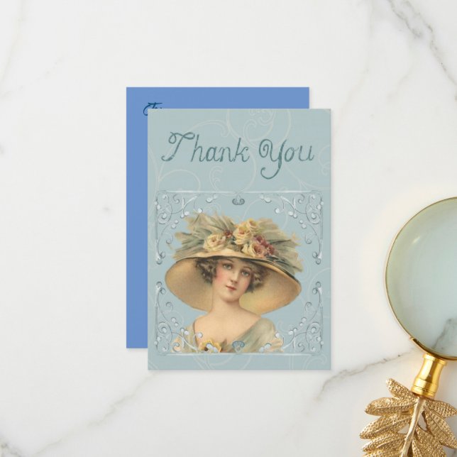  Thank You , Vintage Woman Thank You Card (Front/Back In Situ)