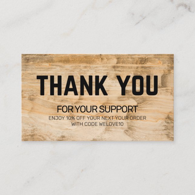 Thank you Vintage Wood Discount Business Card (Front)