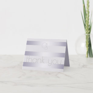 Thank You   Violet Silver Shimmer Stripes Monogram Note Card