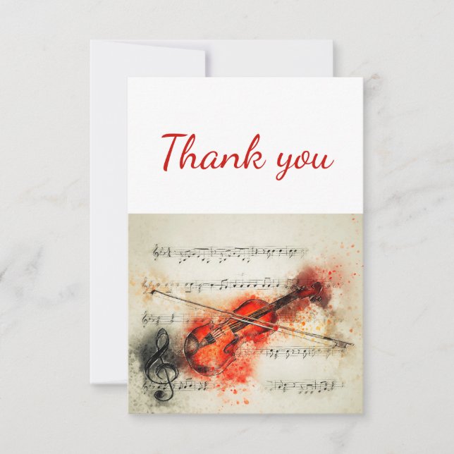 Thank You Violin Music Lessons Teacher volunteer Card (Front)