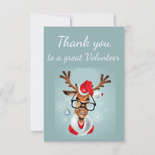 Thank You Volunteer Fun Reindeer Santa Cartoon (Front)