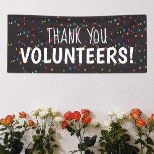 Thank You Volunteers with colourful confetti Banner